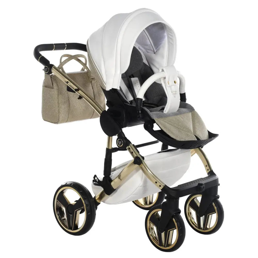 Junama Handcraft Diamond Pram With Isofix Base – 4 in 1 Luxury Glitter Gold Travel System Junama