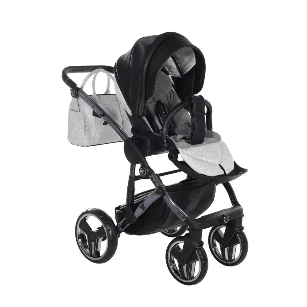 Junama Handcraft Diamond Pram With Isofix Base – 4 in 1 Luxury Glitter Black Travel System Junama