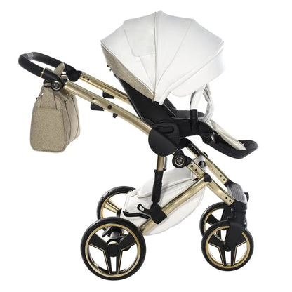 Junama Handcraft Diamond Pram With Isofix Base – 4 in 1 Luxury Glitter Gold Travel System Junama