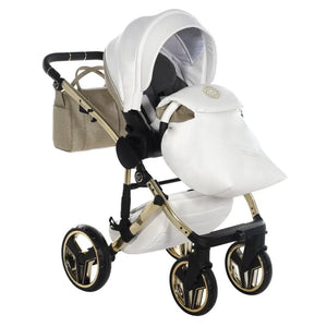 Junama Handcraft Diamond Pram With Isofix Base – 4 in 1 Luxury Glitter Gold Travel System Junama