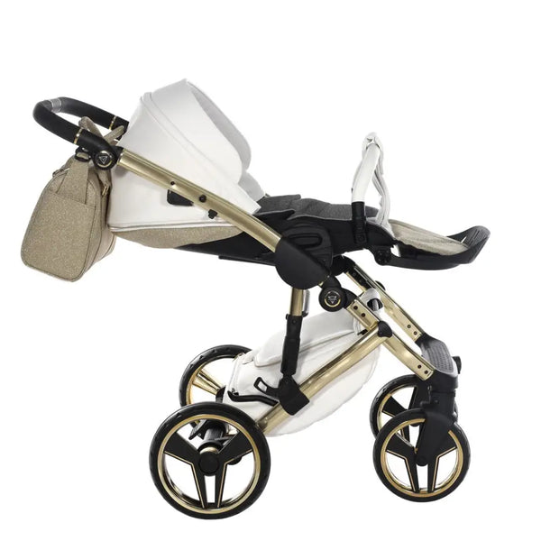 Junama Handcraft Diamond Pram With Isofix Base – 4 in 1 Luxury Glitter Gold Travel System Junama