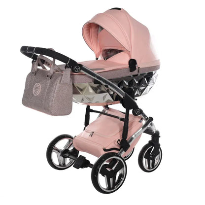 Junama Handcraft Diamond Pram with Isofix Base – 4 in 1 Luxury Glitter Pink Travel System Junama