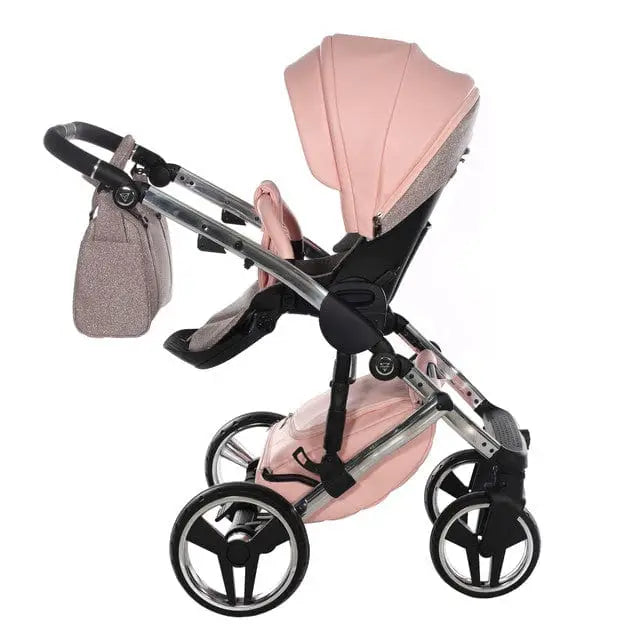Junama Handcraft Diamond Pram with Isofix Base – 4 in 1 Luxury Glitter Pink Travel System Junama