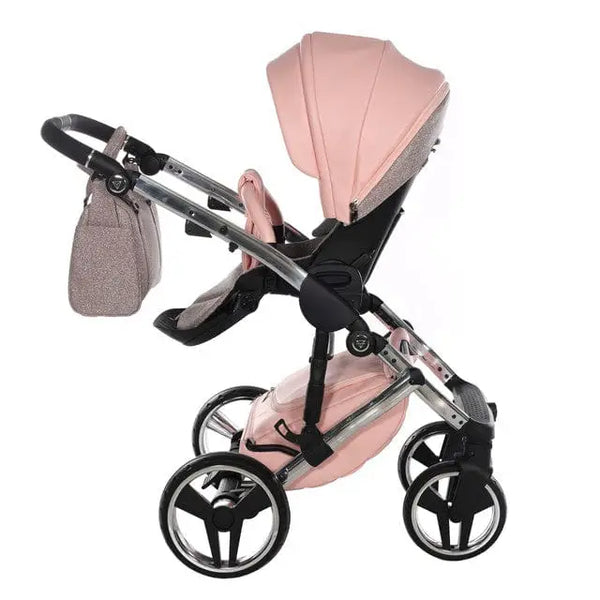 Junama Handcraft Diamond Pram with Isofix Base – 4 in 1 Luxury Glitter Pink Travel System Junama