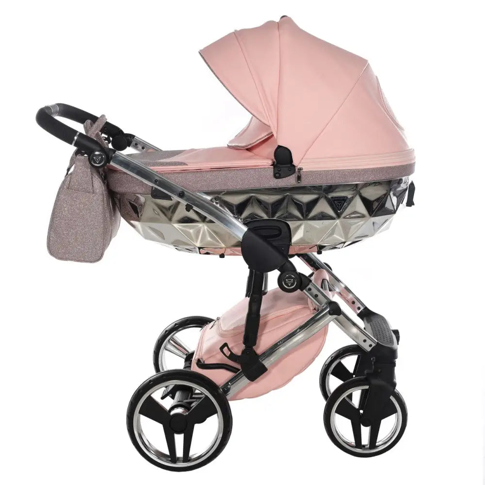 Junama Handcraft Diamond Pram with Isofix Base – 4 in 1 Luxury Glitter Pink Travel System Junama