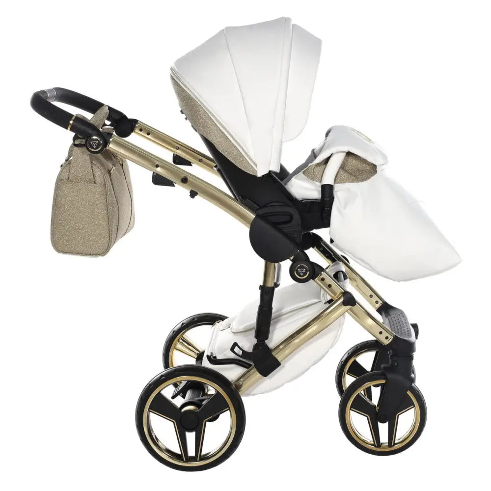 Junama Handcraft Diamond Pram With Isofix Base – 4 in 1 Luxury Glitter Gold Travel System Junama