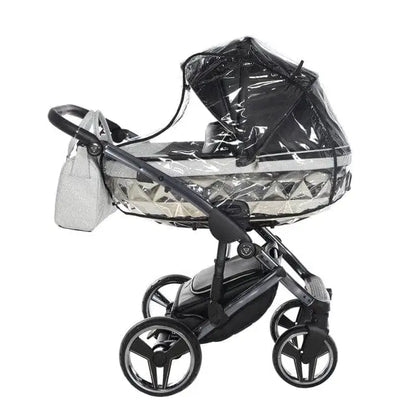 Junama Handcraft Diamond Pram With Isofix Base – 4 in 1 Luxury Glitter Black Travel System Junama