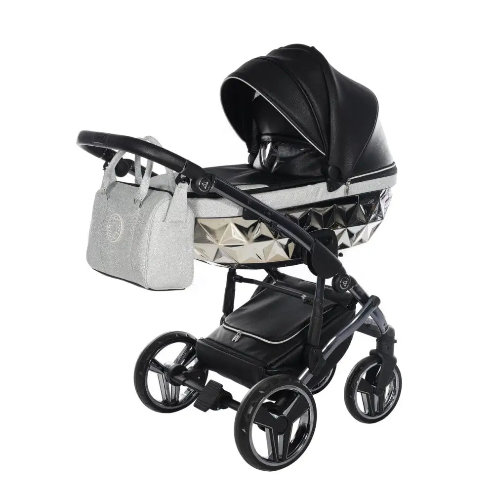 Junama Handcraft Diamond Pram With Isofix Base – 4 in 1 Luxury Glitter Black Travel System Junama