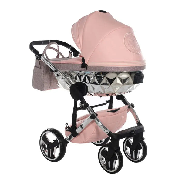 Junama Handcraft Diamond Pram with Isofix Base – 4 in 1 Luxury Glitter Pink Travel System Junama