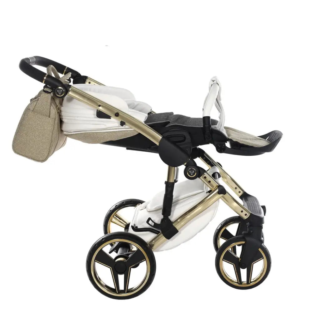 Junama Handcraft Diamond Pram With Isofix Base – 4 in 1 Luxury Glitter Gold Travel System Junama