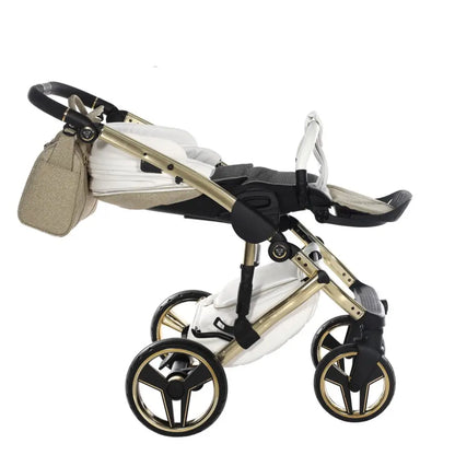 Junama Handcraft Diamond Pram With Isofix Base – 4 in 1 Luxury Glitter Gold Travel System Junama