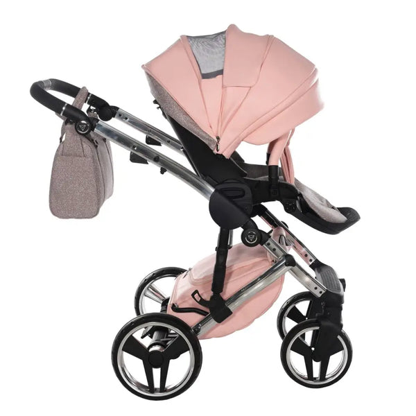 Junama Handcraft Diamond Pram with Isofix Base – 4 in 1 Luxury Glitter Pink Travel System Junama