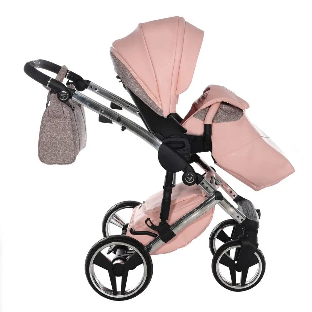 Junama Handcraft Diamond Pram with Isofix Base – 4 in 1 Luxury Glitter Pink Travel System Junama