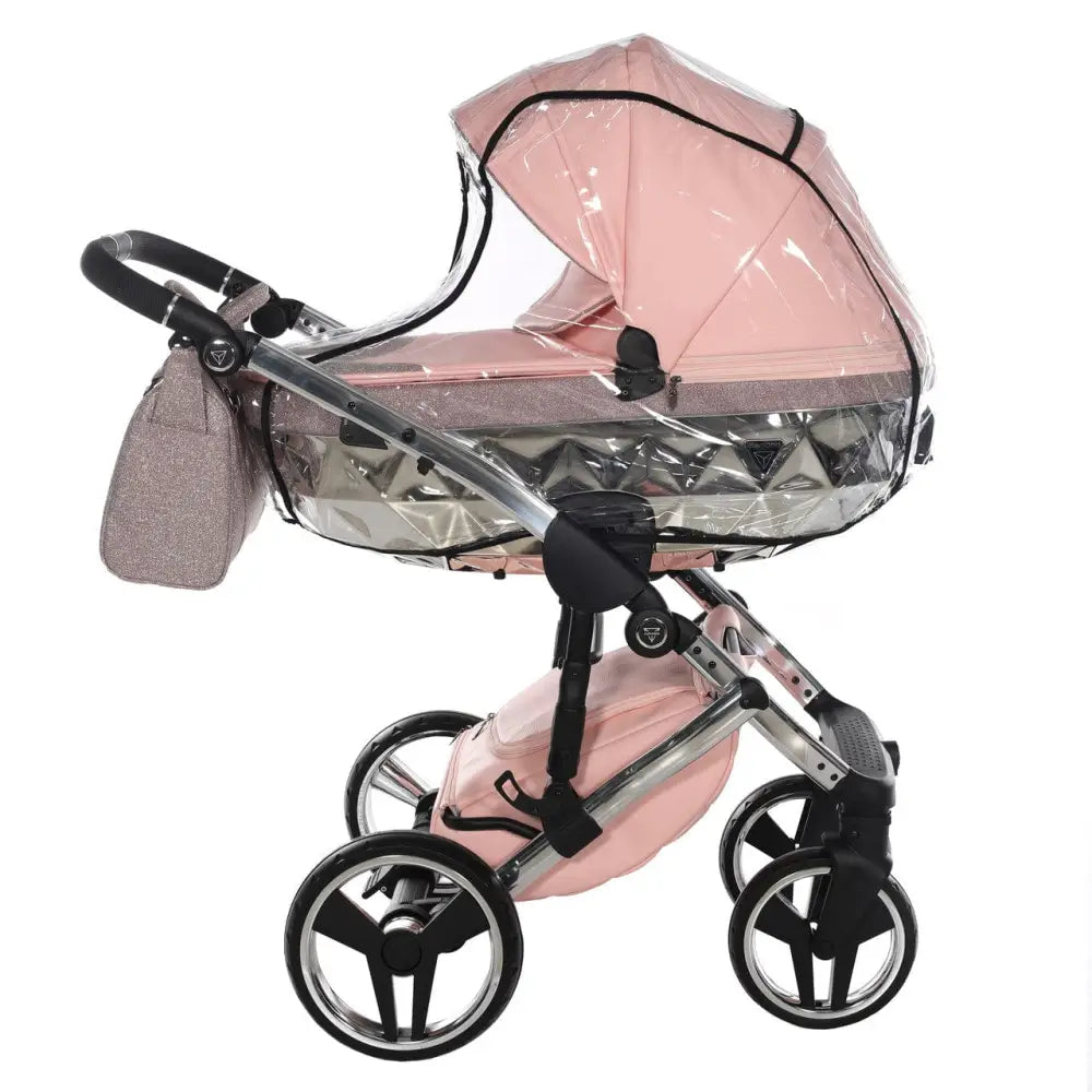Junama Handcraft Diamond Pram with Isofix Base – 4 in 1 Luxury Glitter Pink Travel System Junama
