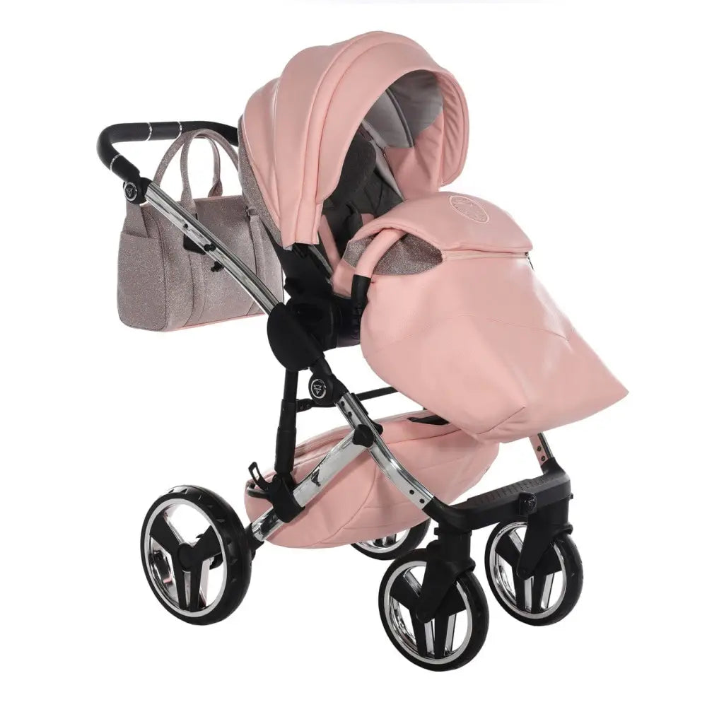 Junama Handcraft Diamond Pram with Isofix Base – 4 in 1 Luxury Glitter Pink Travel System Junama