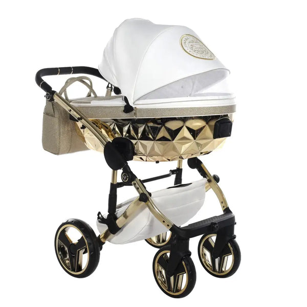 Junama Handcraft Diamond Pram With Isofix Base – 4 in 1 Luxury Glitter Gold Travel System Junama