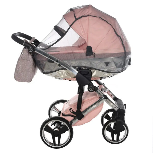 Junama Handcraft Diamond Pram with Isofix Base – 4 in 1 Luxury Glitter Pink Travel System Junama
