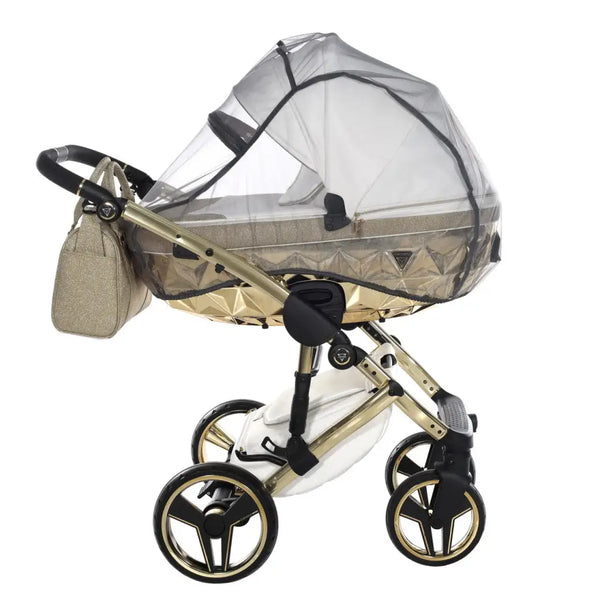 Junama Handcraft Diamond Pram With Isofix Base – 4 in 1 Luxury Glitter Gold Travel System Junama