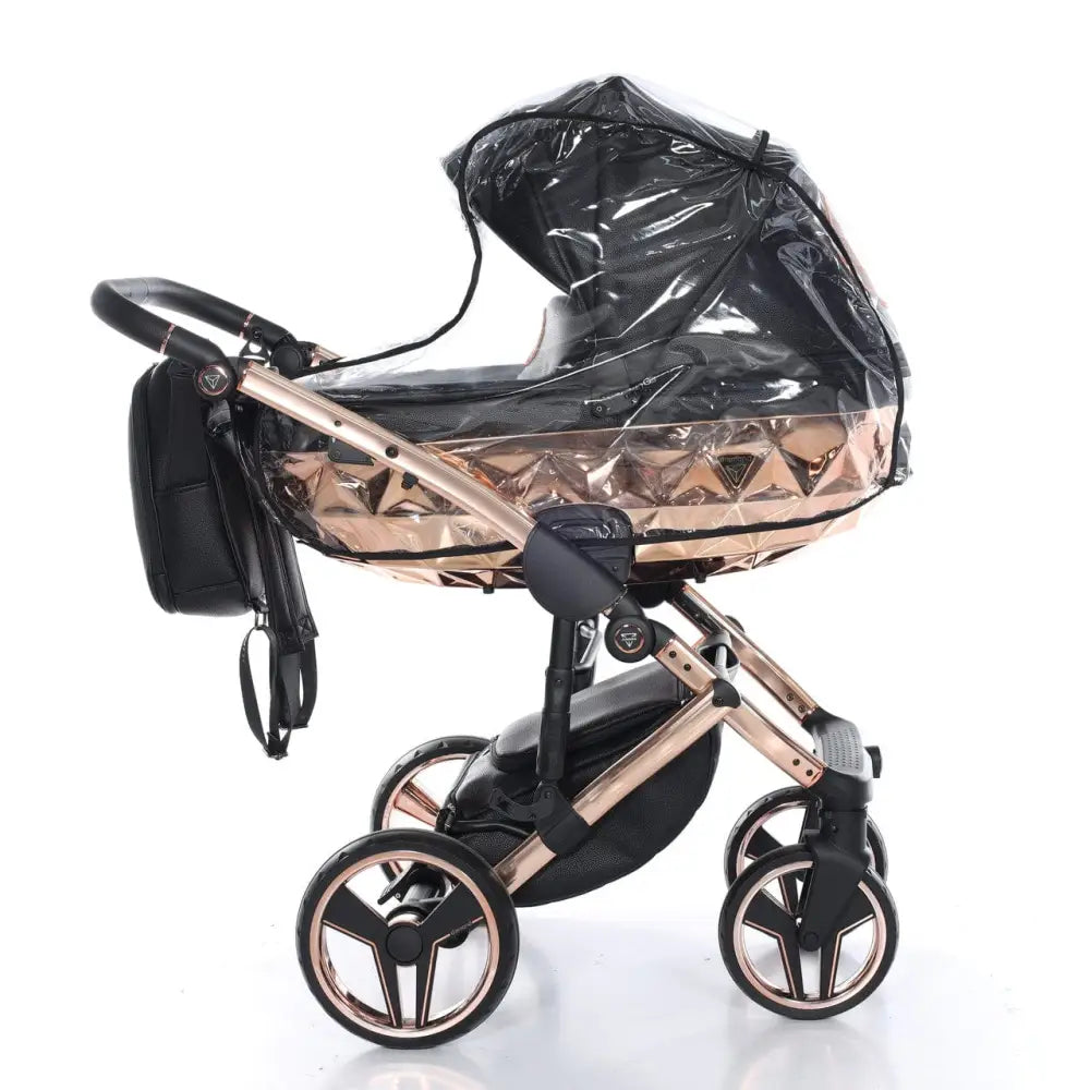 Junama Handcraft Diamond Pram With Isofix Base – 4 in 1 Luxury Black & Rose Gold Travel System Junama