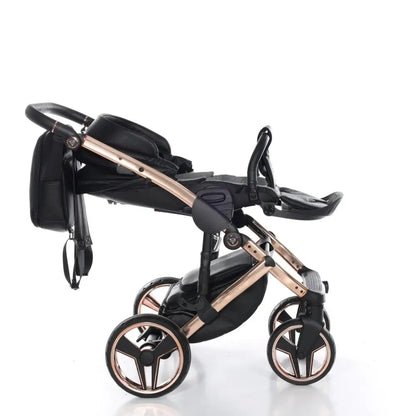Junama Handcraft Diamond Pram With Isofix Base – 4 in 1 Luxury Black & Rose Gold Travel System Junama