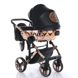 Junama Handcraft Diamond Pram With Isofix Base – 4 in 1 Luxury Black & Rose Gold Travel System Junama