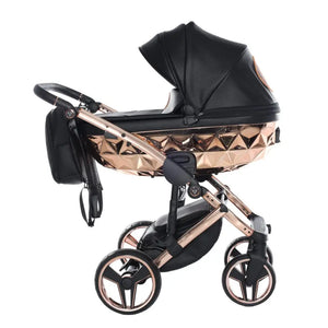Junama Handcraft Diamond Pram With Isofix Base – 4 in 1 Luxury Black & Rose Gold Travel System Junama