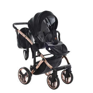Junama Handcraft Diamond Pram With Isofix Base – 4 in 1 Luxury Black & Rose Gold Travel System Junama