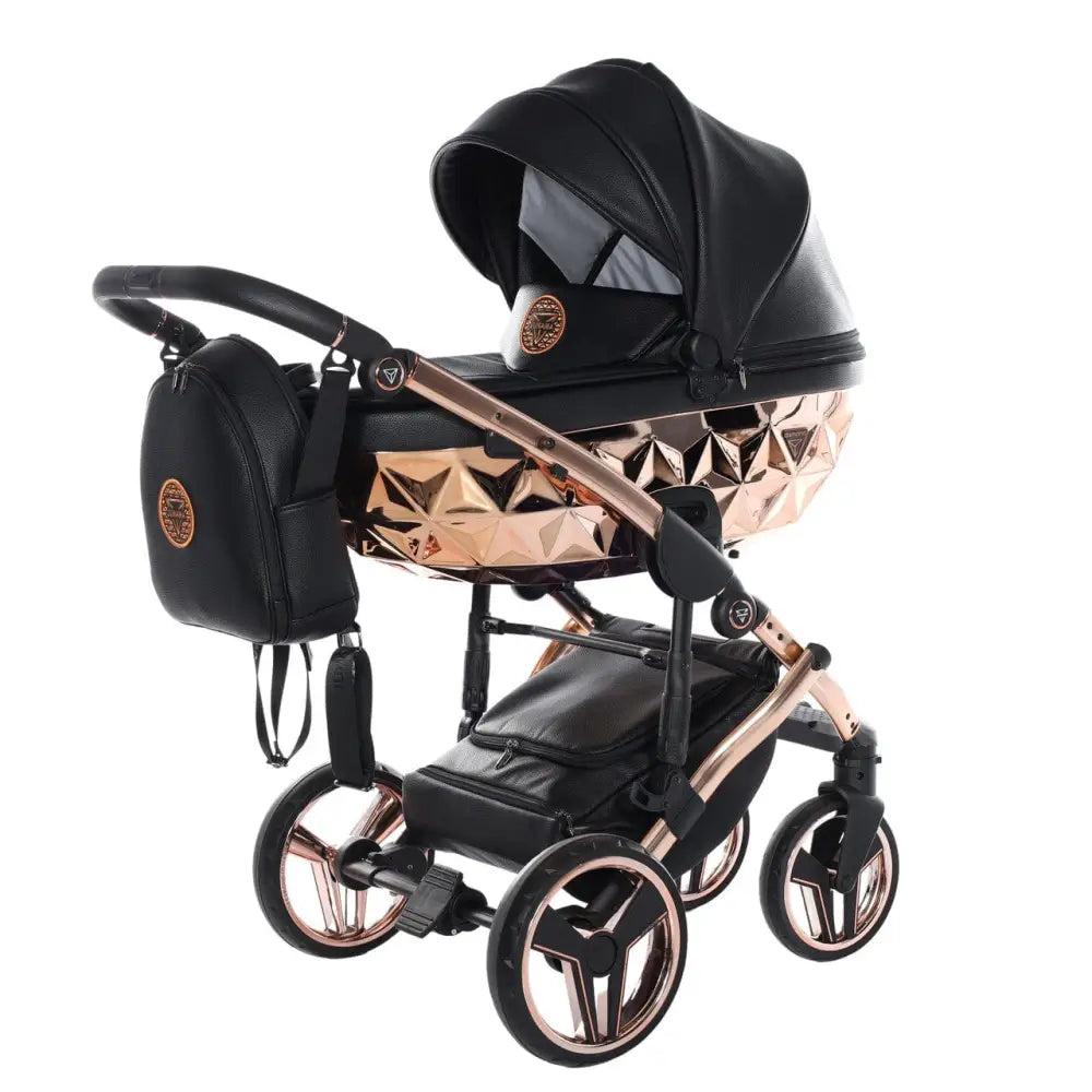 Junama Handcraft Diamond Pram With Isofix Base – 4 in 1 Luxury Black & Rose Gold Travel System Junama