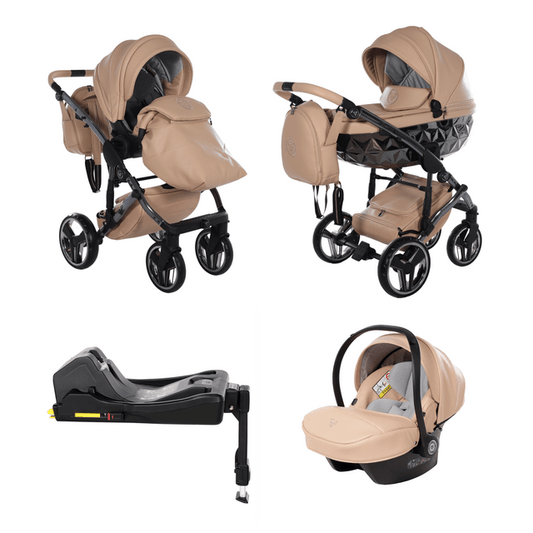 Junama Handcraft Diamond Pram With Isofix Base – 4 in 1 Luxury Camel Travel System Junama