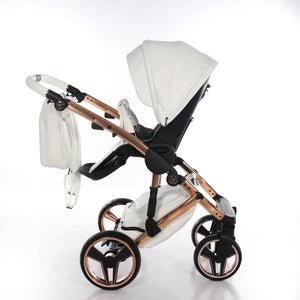 Junama Handcraft Diamond Pram With Isofix Base – 4 in 1 Luxury White & Rose Gold Travel System Junama