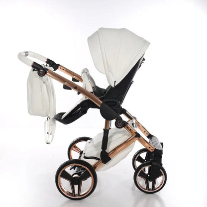 Junama Handcraft Diamond Pram With Isofix Base – 4 in 1 Luxury White & Rose Gold Travel System Junama