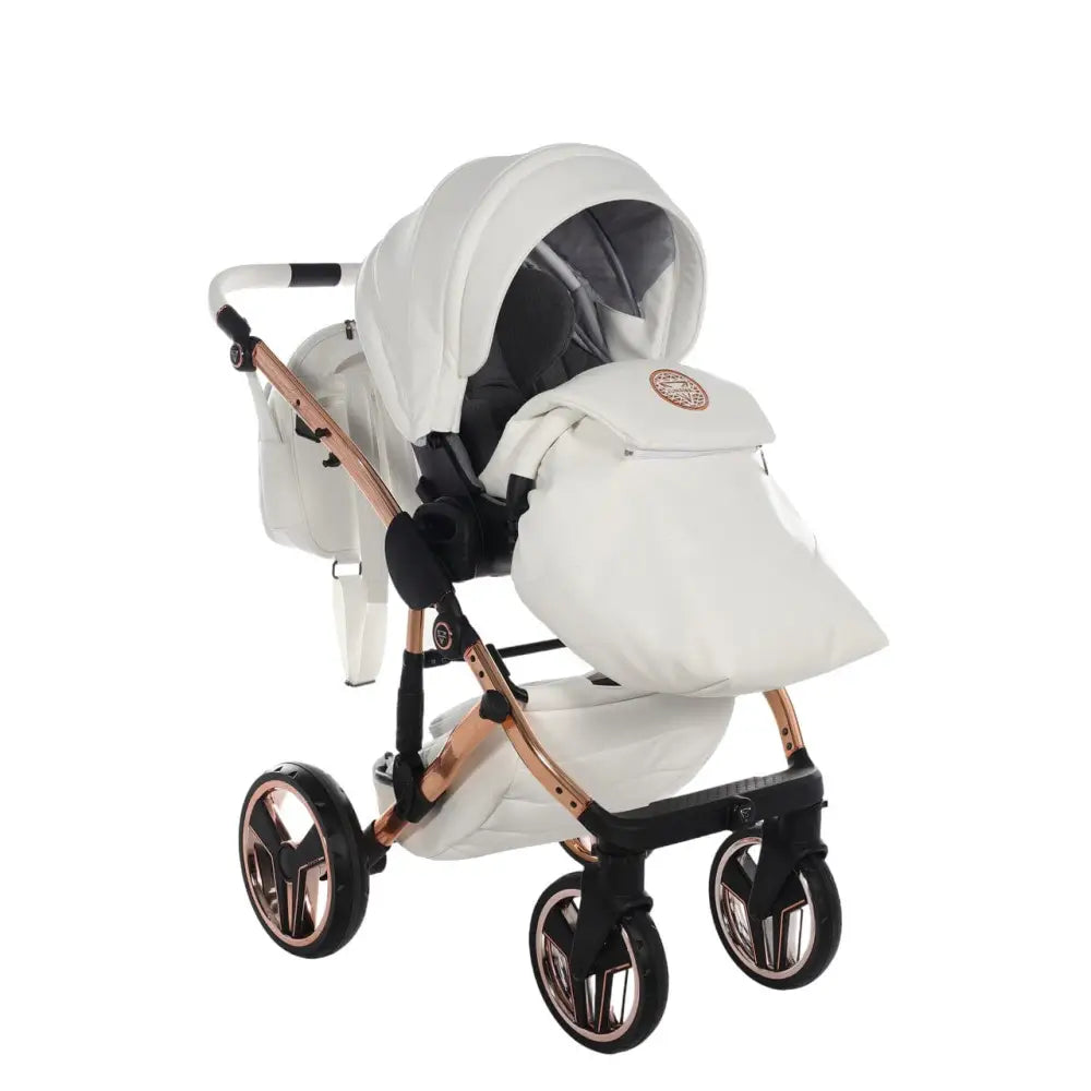 Junama Handcraft Diamond Pram With Isofix Base – 4 in 1 Luxury White & Rose Gold Travel System Junama