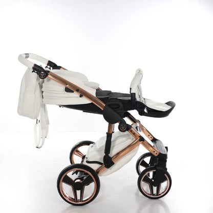 Junama Handcraft Diamond Pram With Isofix Base – 4 in 1 Luxury White & Rose Gold Travel System Junama