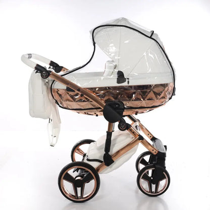 Junama Handcraft Diamond Pram With Isofix Base – 4 in 1 Luxury White & Rose Gold Travel System Junama