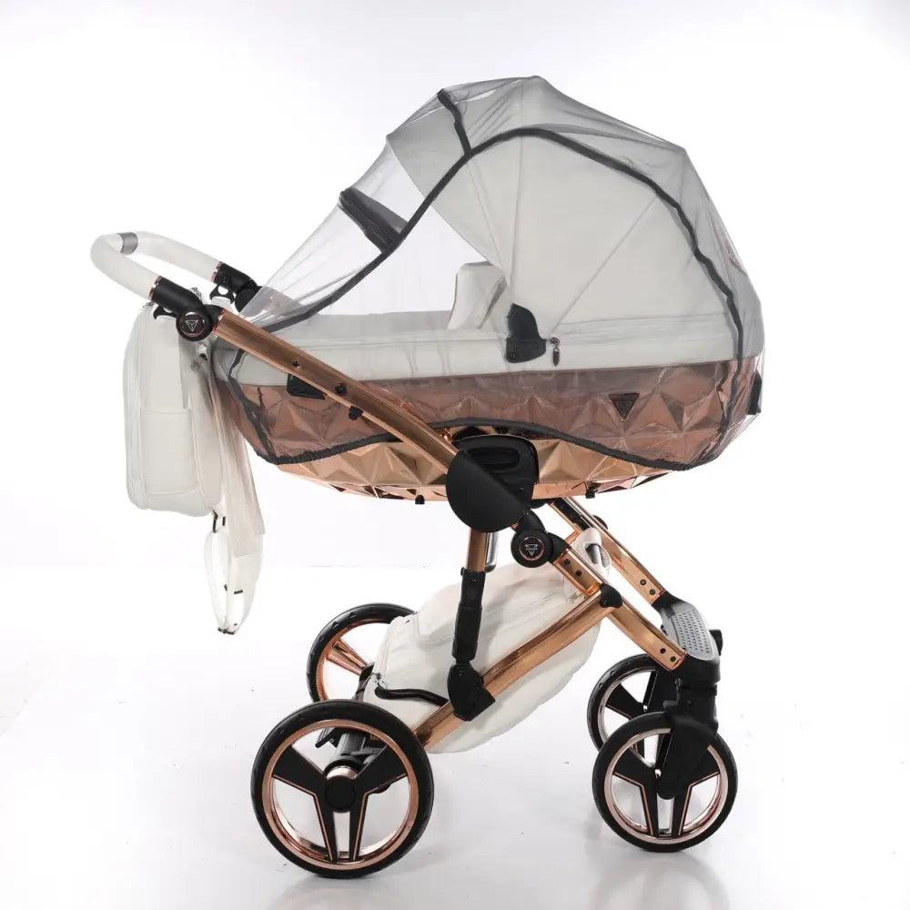 Junama Handcraft Diamond Pram With Isofix Base – 4 in 1 Luxury White & Rose Gold Travel System Junama