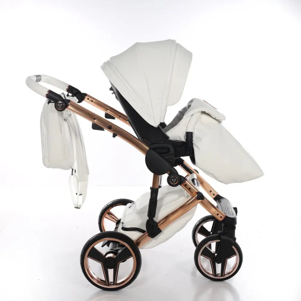 Junama Handcraft Diamond Pram With Isofix Base – 4 in 1 Luxury White & Rose Gold Travel System Junama