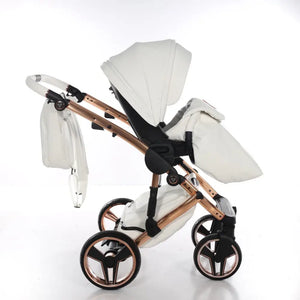 Junama Handcraft Diamond Pram With Isofix Base – 4 in 1 Luxury White & Rose Gold Travel System Junama