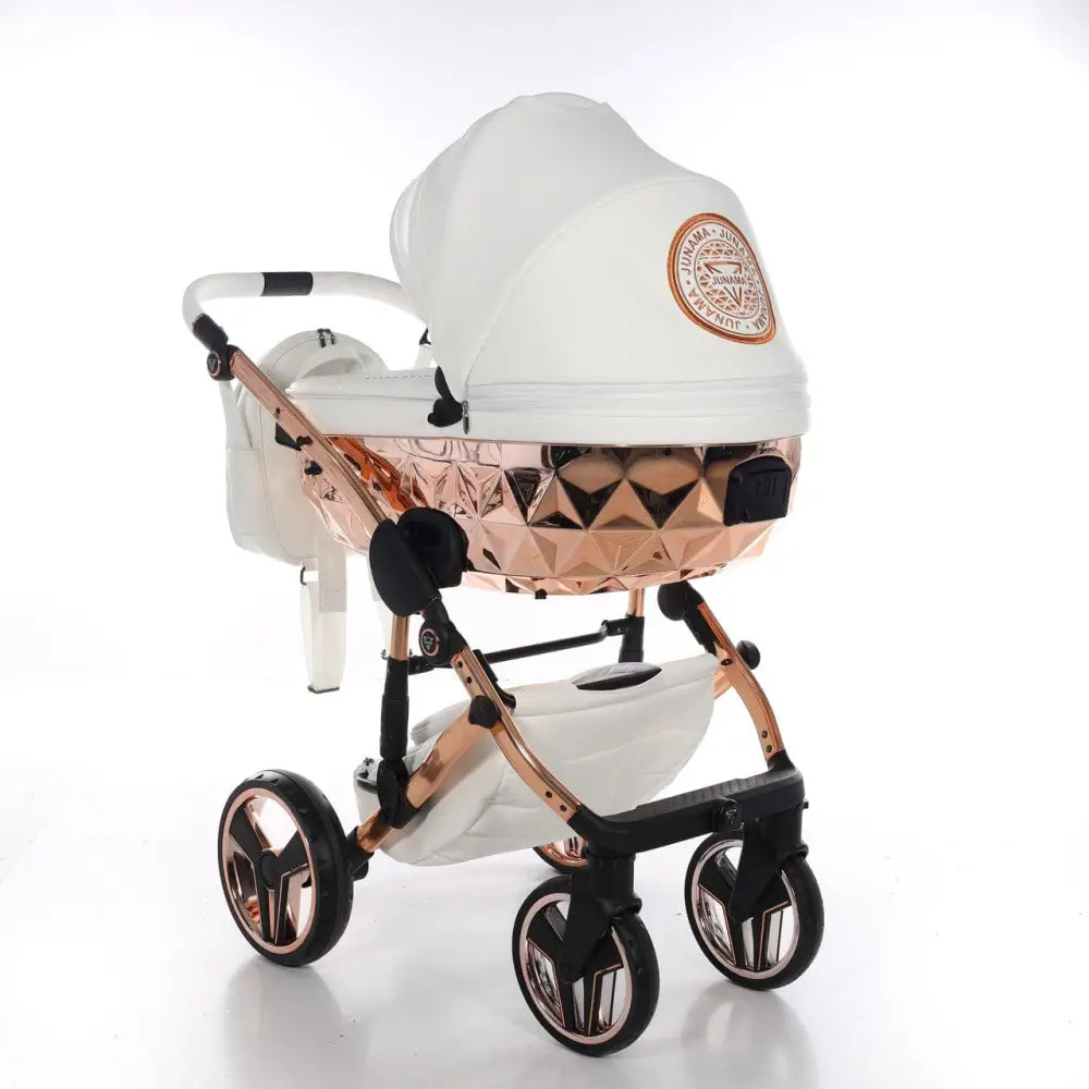 Junama Handcraft Diamond Pram With Isofix Base – 4 in 1 Luxury White & Rose Gold Travel System Junama