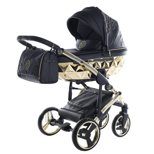 Junama Handcraft Enzo Black & Gold Pram – 3 in 1 Luxury Travel System Junama