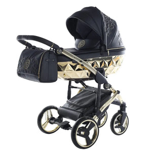 Junama Handcraft Enzo Black & Gold Pram – 2 in 1 Luxury Travel System Junama