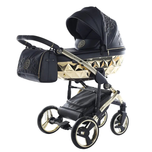 Junama Handcraft Enzo Black & Gold Pram – 2 in 1 Luxury Travel System Junama