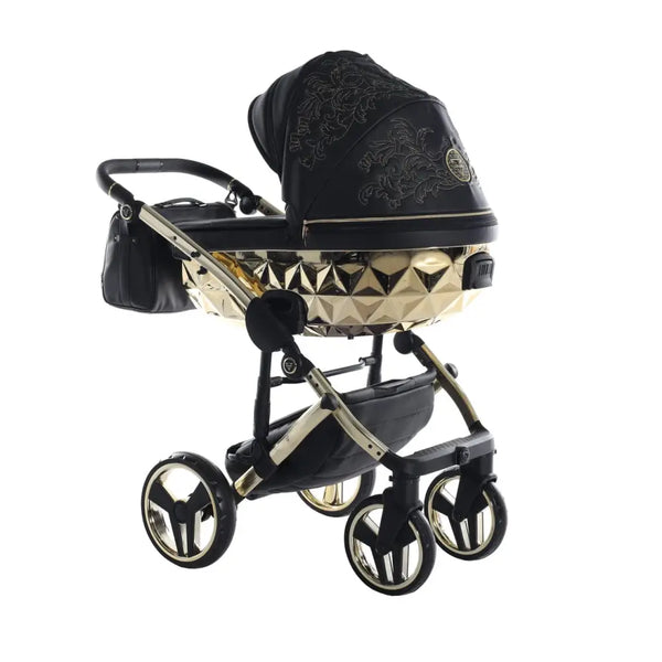 Junama Handcraft Enzo Black & Gold Pram – 2 in 1 Luxury Travel System Junama