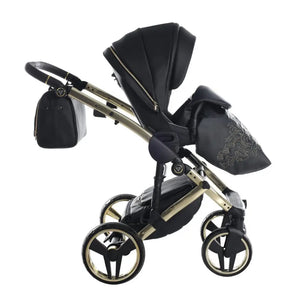 Junama Handcraft Enzo Black & Gold Pram With Isofix – 4 in 1 Luxury Travel System Junama