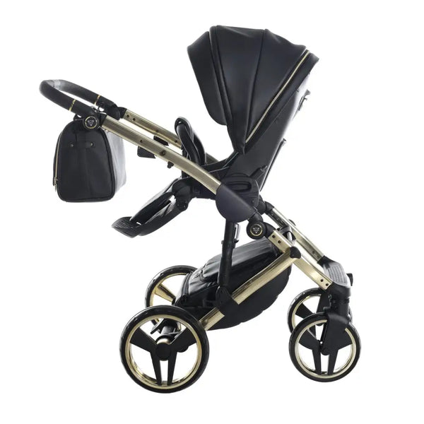 Junama Handcraft Enzo Black & Gold Pram With Isofix – 4 in 1 Luxury Travel System Junama