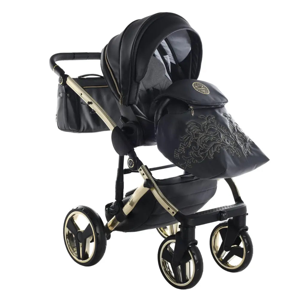 Junama Handcraft Enzo Black & Gold Pram With Isofix – 4 in 1 Luxury Travel System Junama