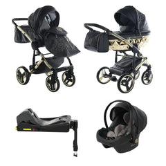 Junama Handcraft Enzo Black & Gold Pram With Isofix – 4 in 1 Luxury Travel System