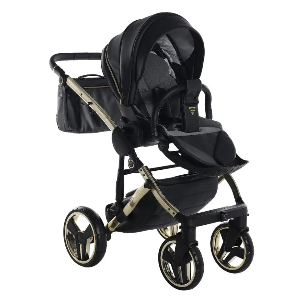 Junama Handcraft Enzo Black & Gold Pram With Isofix – 4 in 1 Luxury Travel System Junama