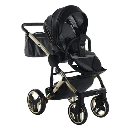 Junama Handcraft Enzo Black & Gold Pram With Isofix – 4 in 1 Luxury Travel System Junama