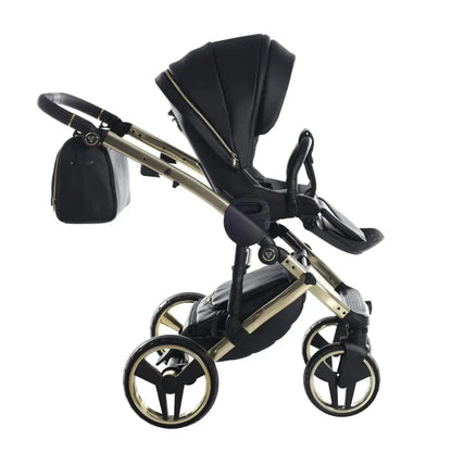 Junama Handcraft Enzo Black & Gold Pram With Isofix – 4 in 1 Luxury Travel System Junama