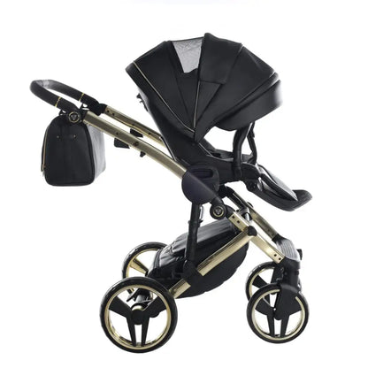 Junama Handcraft Enzo Black & Gold Pram With Isofix – 4 in 1 Luxury Travel System Junama